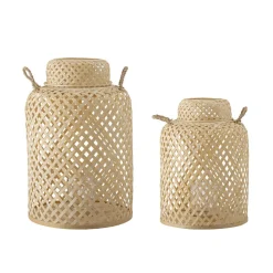 Outlet Bloomingville Bambus Laterne mit Glas Madlin 2er