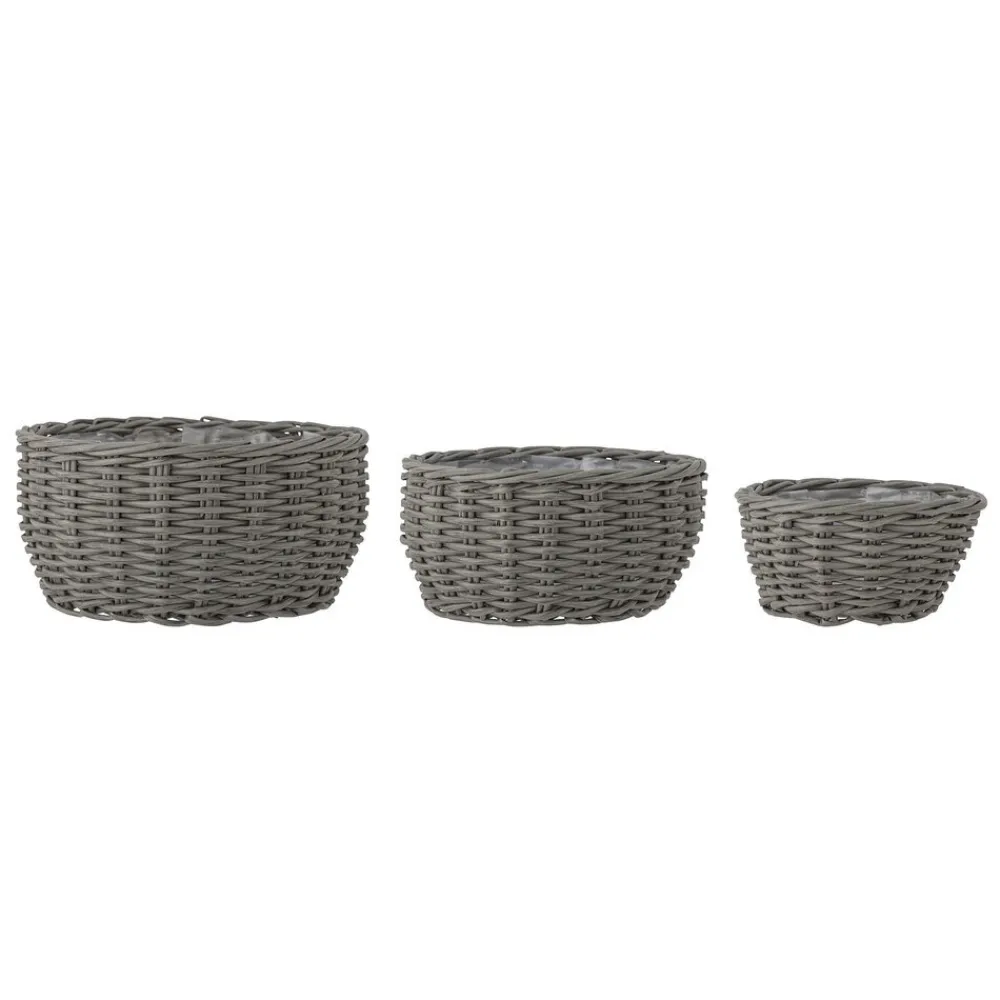 Discount Bloomingville Fioria Blumentopf 3er, Grau, Polyrattan