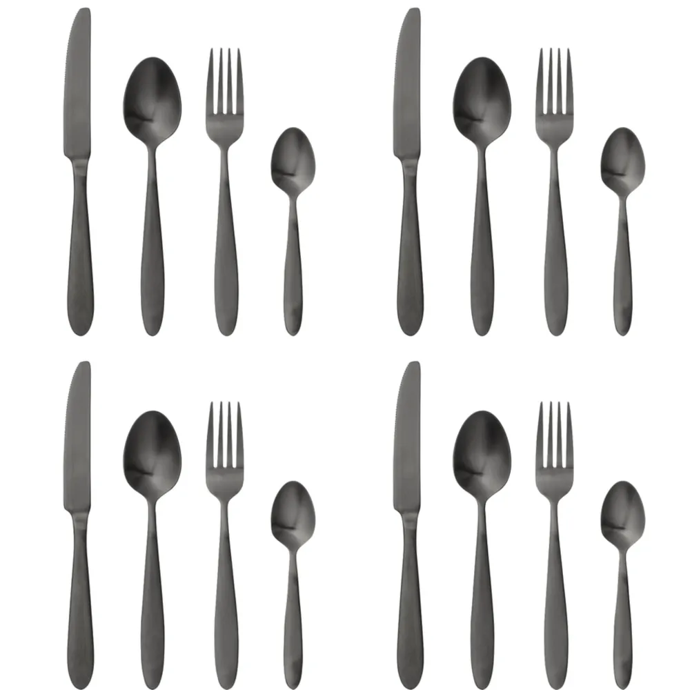 Sale Bloomingville Frea Besteck Set Schwarz, 16-teilig, Edelstahl