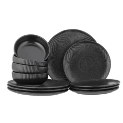Discount Bloomingville Neri Geschirrset, Schwarz, Steingut