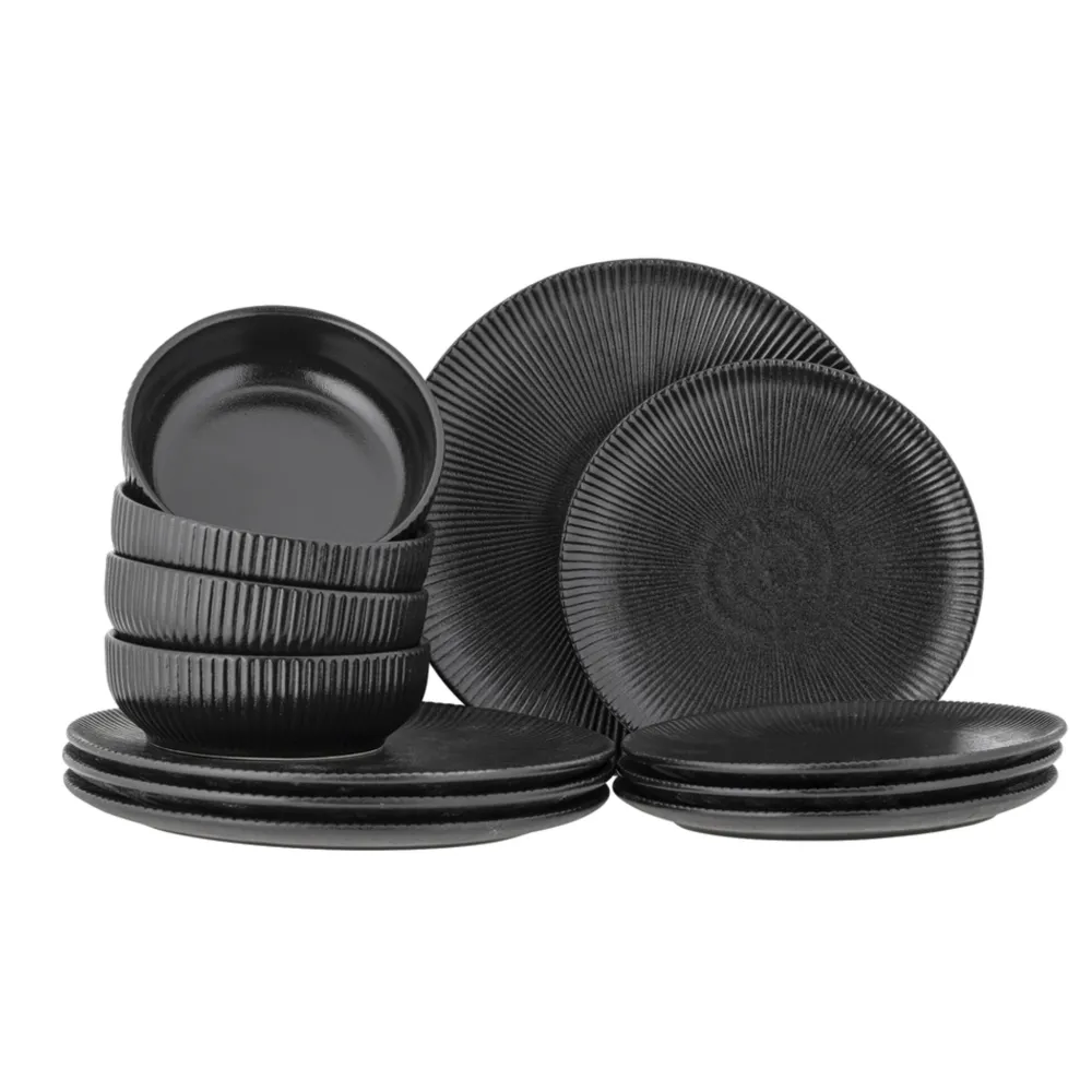 Discount Bloomingville Neri Geschirrset, Schwarz, Steingut