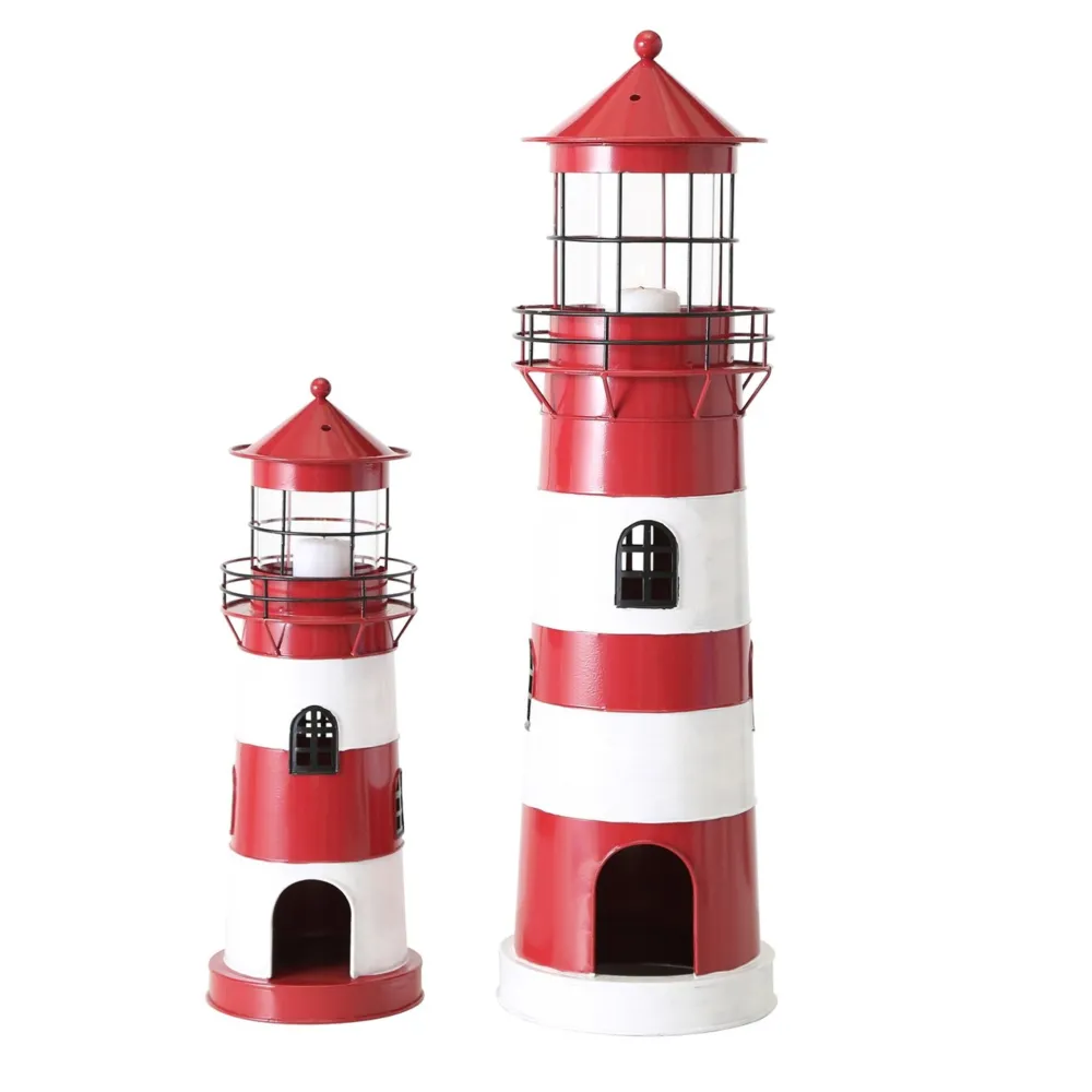 Best Boltze Laterne roter Leuchtturm, 2 tlg
