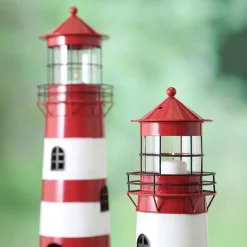 Best Boltze Laterne roter Leuchtturm, 2 tlg