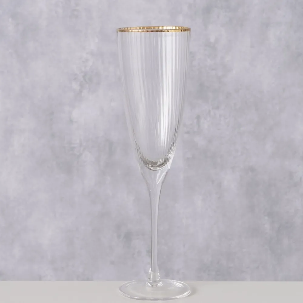 New Boltze Sektglas Sofia lang mit Goldrand