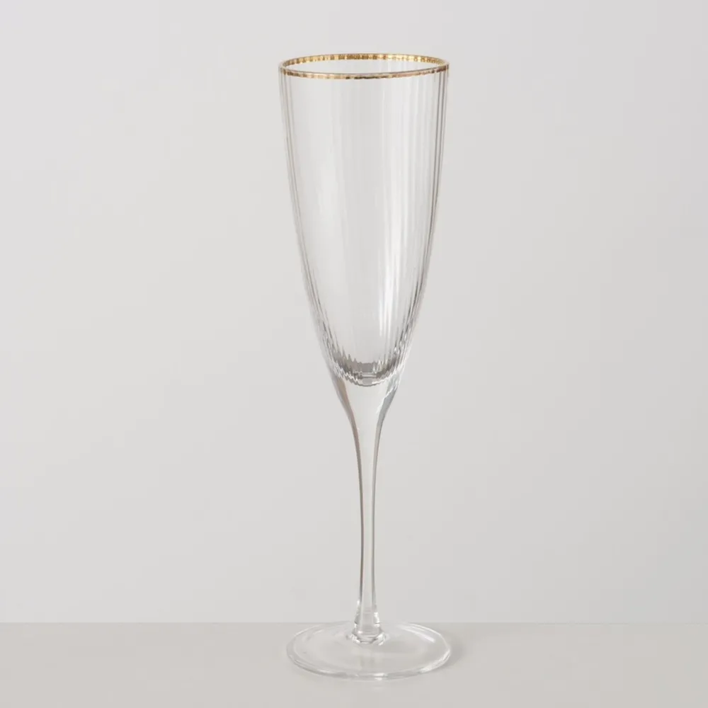 New Boltze Sektglas Sofia lang mit Goldrand