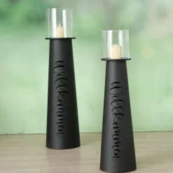 Hot Boltze Windlicht Willkommen aus Eisen, 2er Set