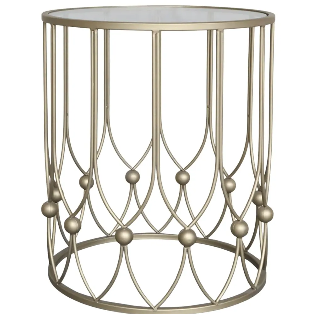 Outlet Chic Antique Beistelltisch mit Runder Glasplatte