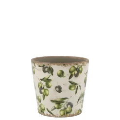 Outlet Chic Antique Übertopf Olive mit Olivenmuster