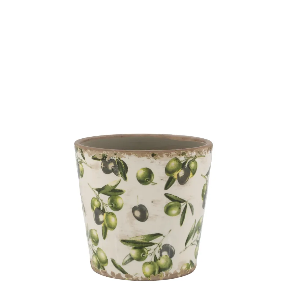 Outlet Chic Antique Übertopf Olive mit Olivenmuster
