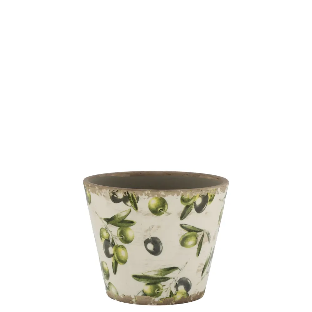 Outlet Chic Antique Übertopf Olive mit Olivenmuster