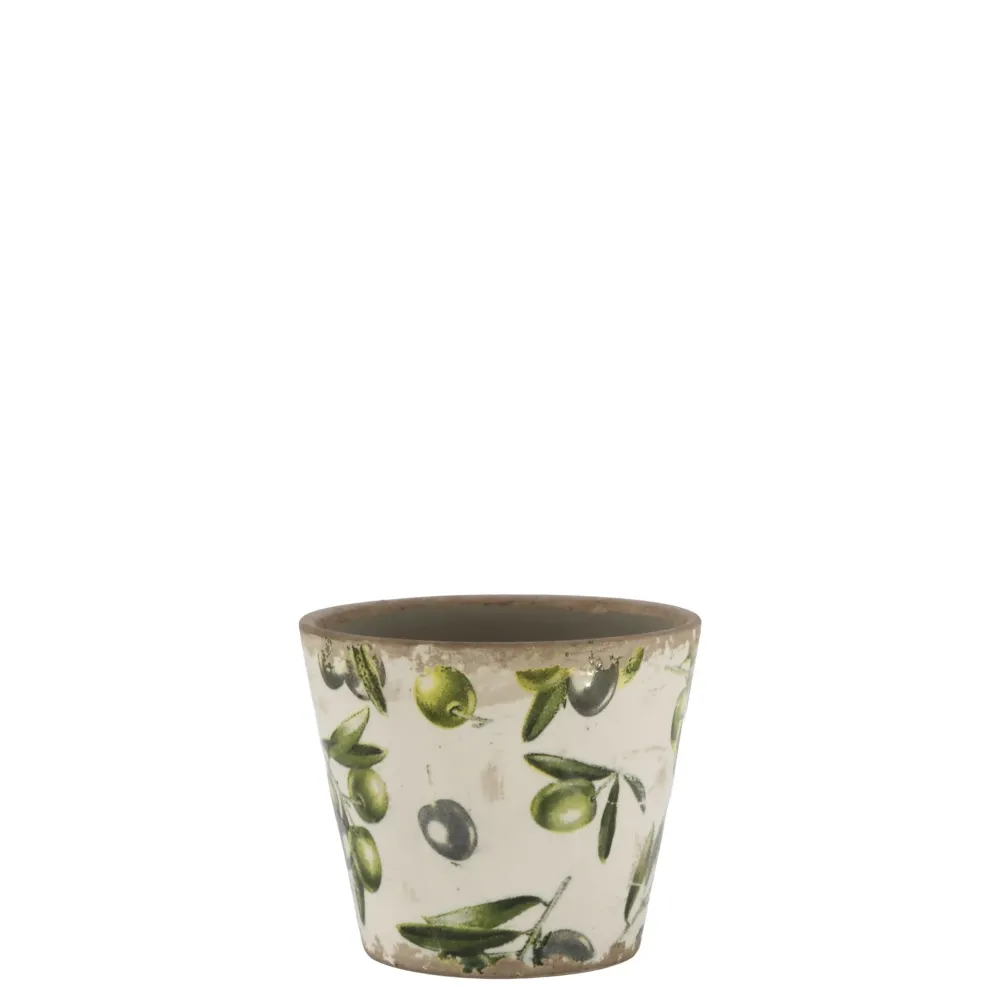 Outlet Chic Antique Übertopf Olive mit Olivenmuster
