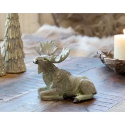 Best Chic Antique Deko Elch Aufsteller mit Glitzer
