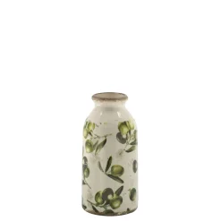 Online Chic Antique Deko Flasche Olive mit Olivenmuster