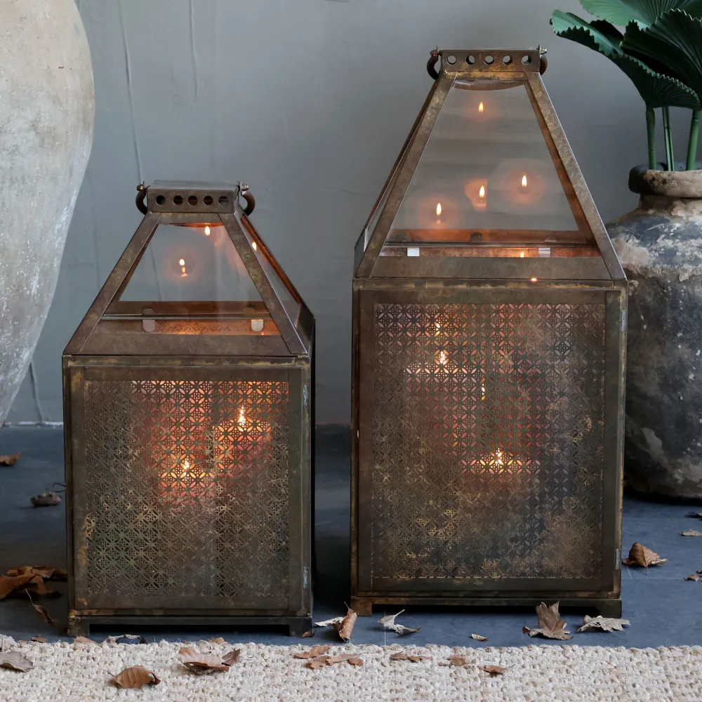 New Chic Antique Eisen Laterne mit Glasdach