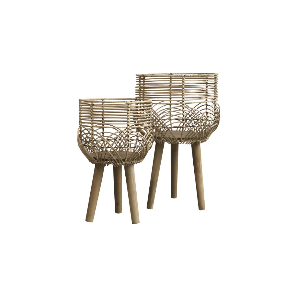 Best Chic Antique 2er Set Übertopf geflochten mit 3 Beinen