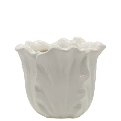 Outlet Chic Antique Fayence Blumentopf mit Blätter