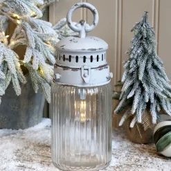 Best Chic Antique Französische Stalllaterne inkl. Birne & Timer weiß