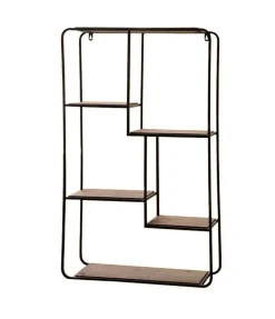 Chic Antique Französisches Metall Regal mit Holzablagen