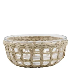 New Chic Antique Glasschüssel mit Flechtkorb
