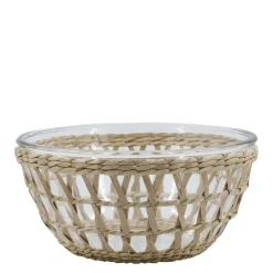 New Chic Antique Glasschüssel mit Flechtkorb