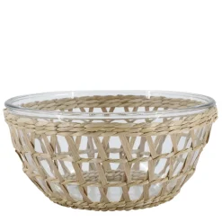 New Chic Antique Glasschüssel mit Flechtkorb