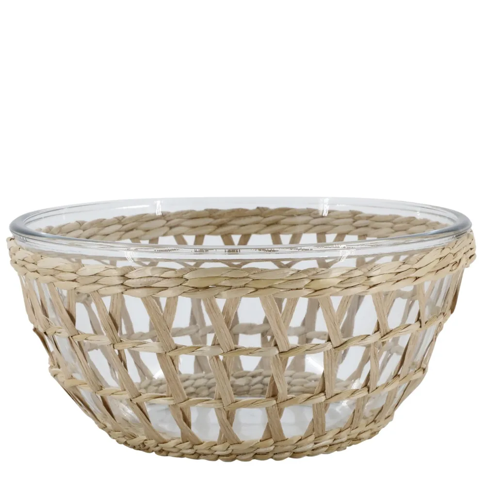 New Chic Antique Glasschüssel mit Flechtkorb