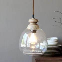 Best Chic Antique Hängelampe, Lampe mit Holzzierhülse