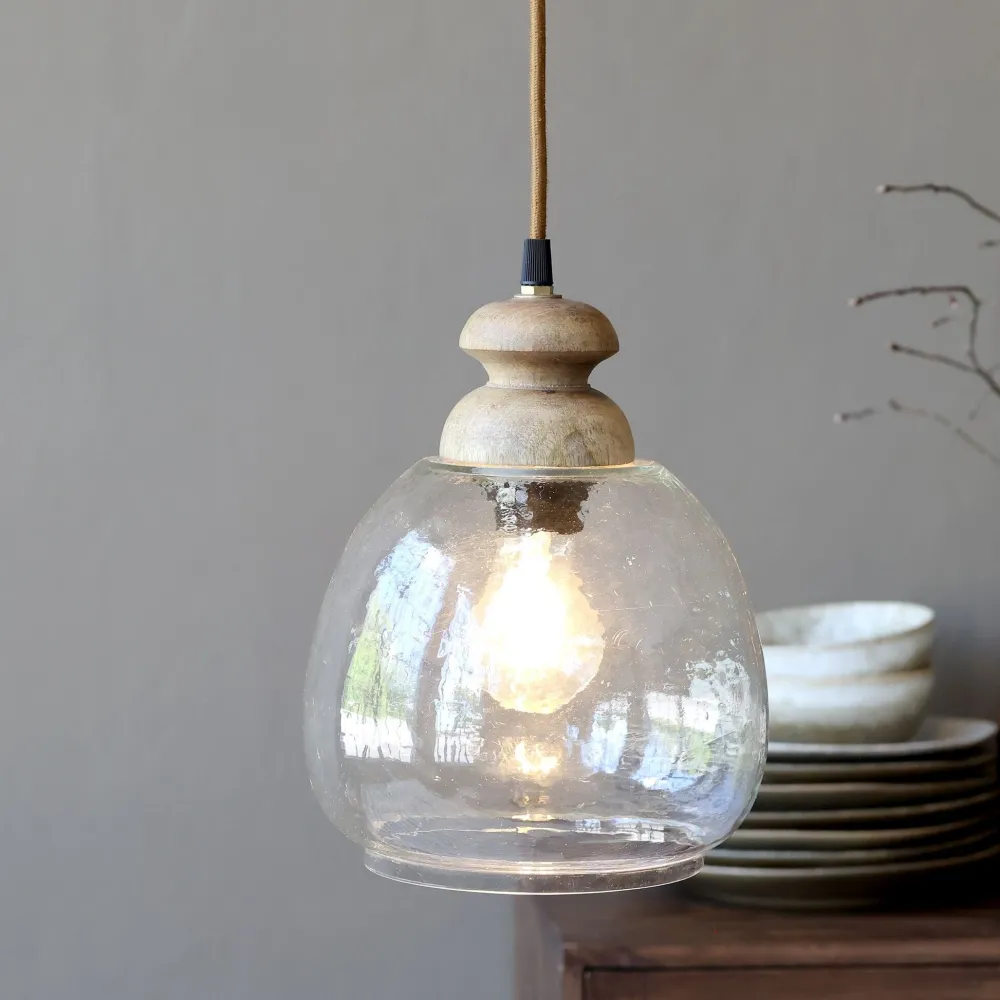 Best Chic Antique Hängelampe, Lampe mit Holzzierhülse