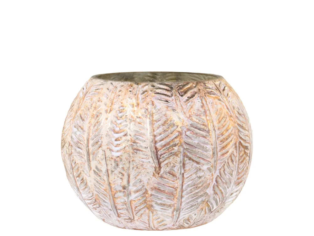 Hot Chic Antique Hurricane Windlicht Gold mit Blattmuster