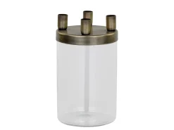 Online Chic Antique Kerzenständer mit Glas mit 4 Haltern, Messinglook