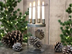 Online Chic Antique Kerzenständer mit Glas mit 4 Haltern, Messinglook