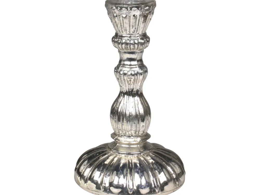 Discount Chic Antique Kerzenständer mit Rillen Antik Silber