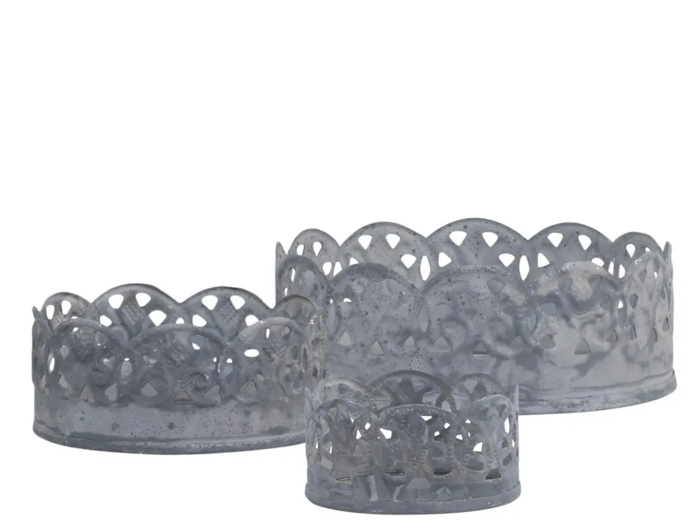 Discount Chic Antique Kerzentablett mit Blumenkante 3er Set