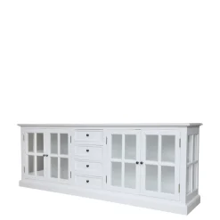 Discount Chic Antique Landhaus Vitrinenschrank Marseille mit 4 Türen und 4 Schubladen