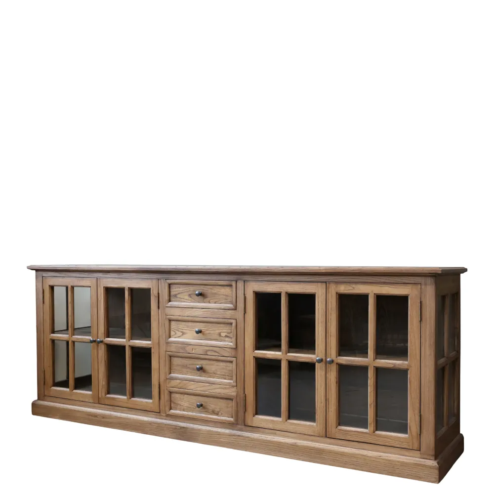 Discount Chic Antique Landhaus Vitrinenschrank Marseille mit 4 Türen und 4 Schubladen