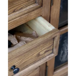 Discount Chic Antique Landhaus Vitrinenschrank Marseille mit 4 Türen und 4 Schubladen