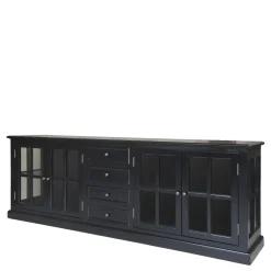 Discount Chic Antique Landhaus Vitrinenschrank Marseille mit 4 Türen und 4 Schubladen