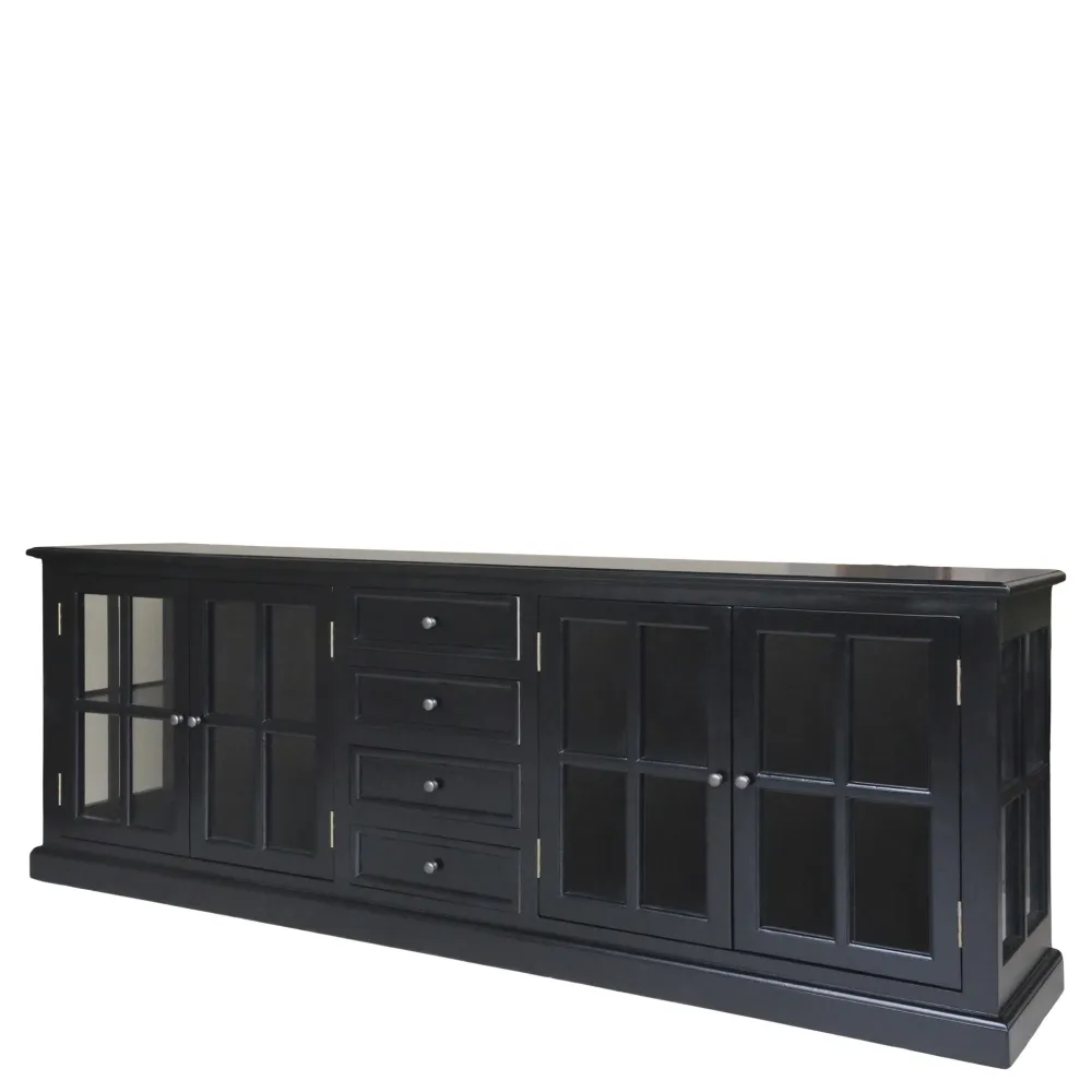 Discount Chic Antique Landhaus Vitrinenschrank Marseille mit 4 Türen und 4 Schubladen