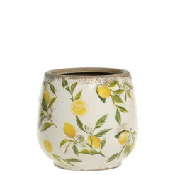 Outlet Chic Antique Limone Blumentopf, bauchig mit Zitronenmotiv