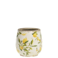 Outlet Chic Antique Limone Blumentopf, bauchig mit Zitronenmotiv