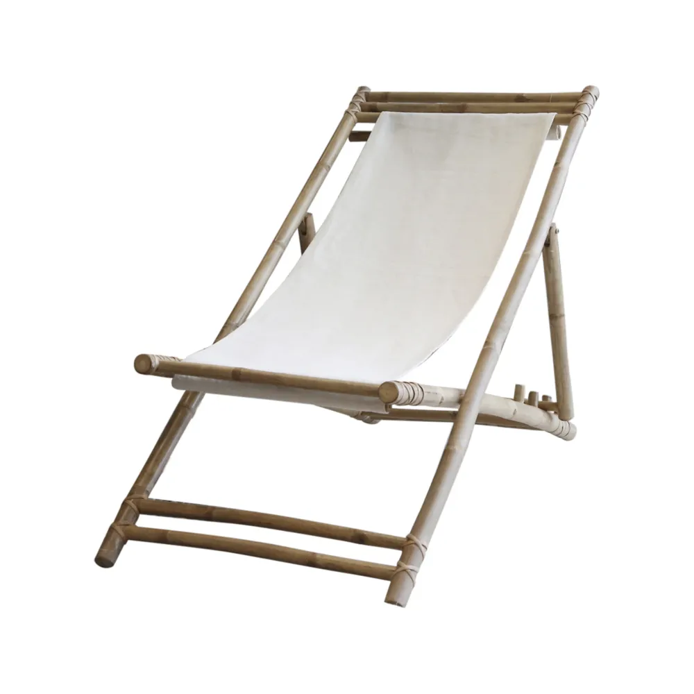 Hot Chic Antique Lyon Liegestuhl mit Leinen Bambus