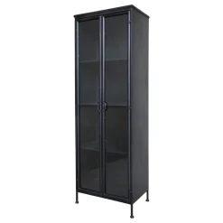 Discount Chic Antique Metall Vitrinenschrank mit 2 Türen und Regalen