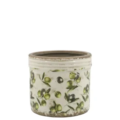 Sale Chic Antique Olive Übertopf mit Rand, Olivenmuster