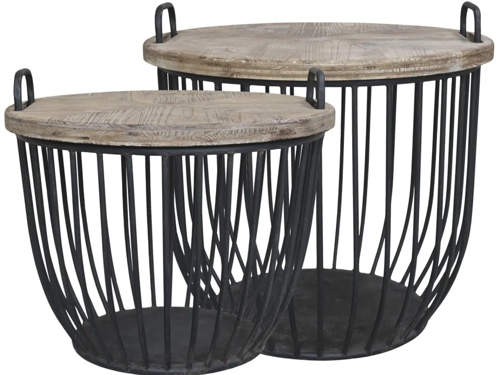 New Chic Antique Shabby Sofatisch mit Holzdeckel 2er Set