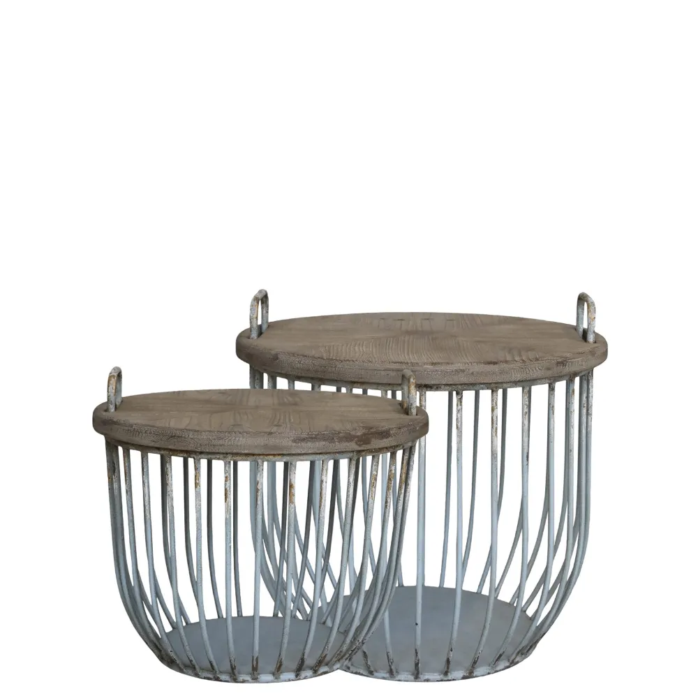 New Chic Antique Shabby Sofatisch mit Holzdeckel 2er Set