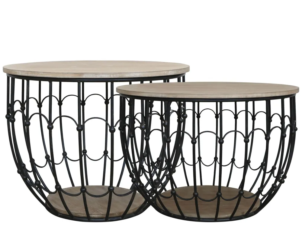 New Chic Antique Sofatisch mit Holzdeckel 2er Set