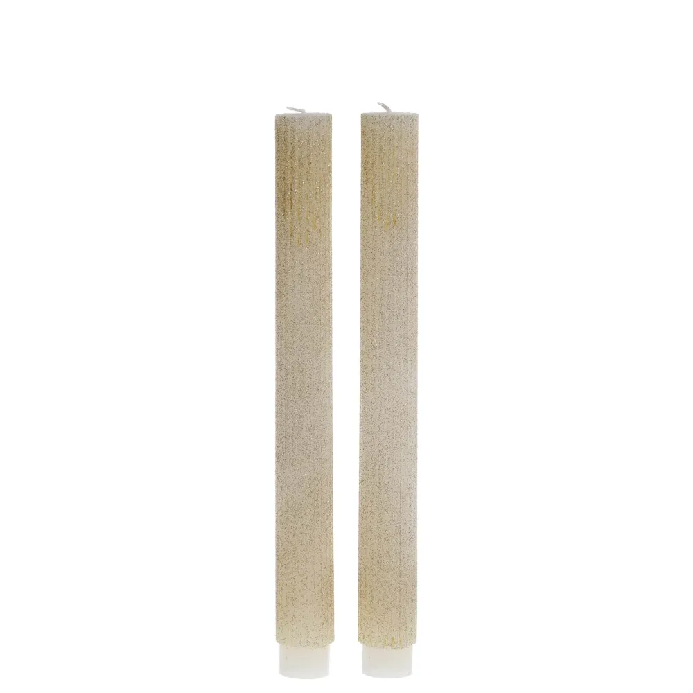 New Chic Antique Stabkerze mit Rillen und Glitzer 2er-Set