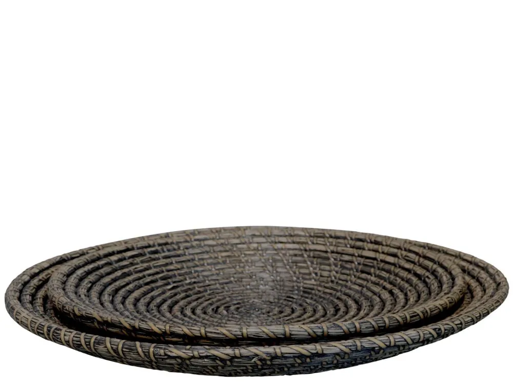 Outlet Chic Antique Tablett geflochten 2er Set