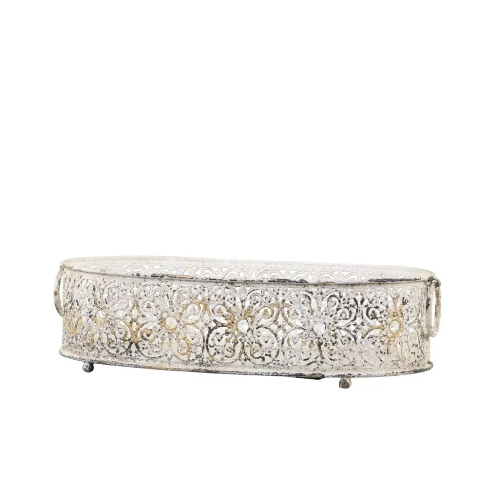 Outlet Chic Antique Tablett Shabby Chic mit Spitzenkante
