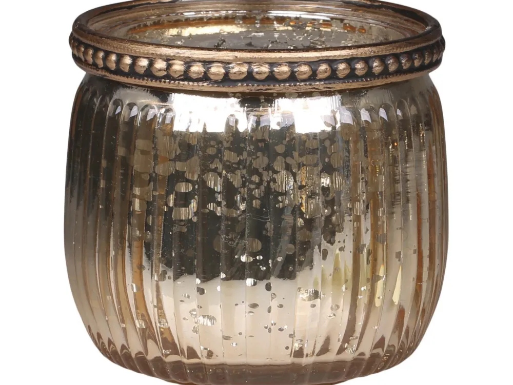 Outlet Chic Antique Teelichtglas mit Perlenrand